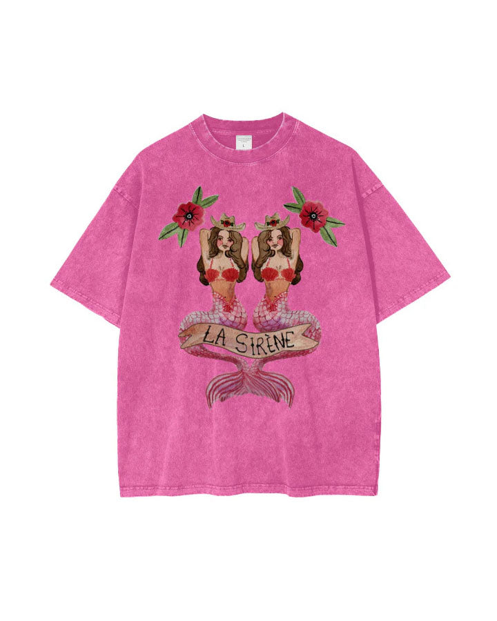 Mermaid la Sirene Oversize Tee - Rose Red
