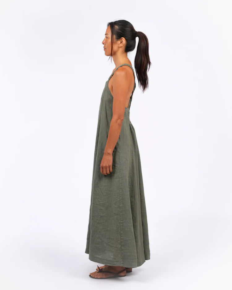 Criss Cross Back Midi Dress - Khaki