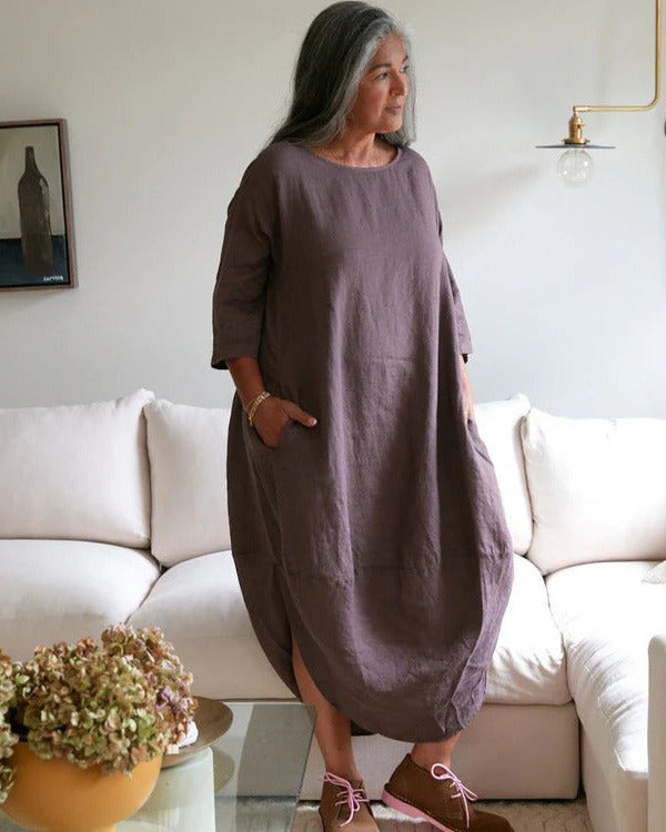 Scallop Linen Dress - Rum Raisin