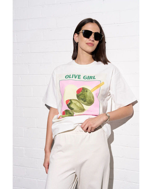 Olive Girl Oversize Tee - White