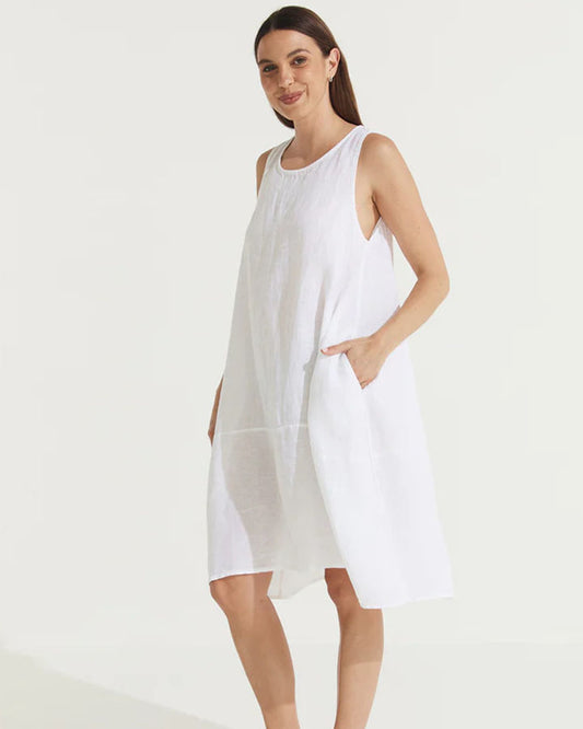 Sara Sleeveless Linen Dress - White