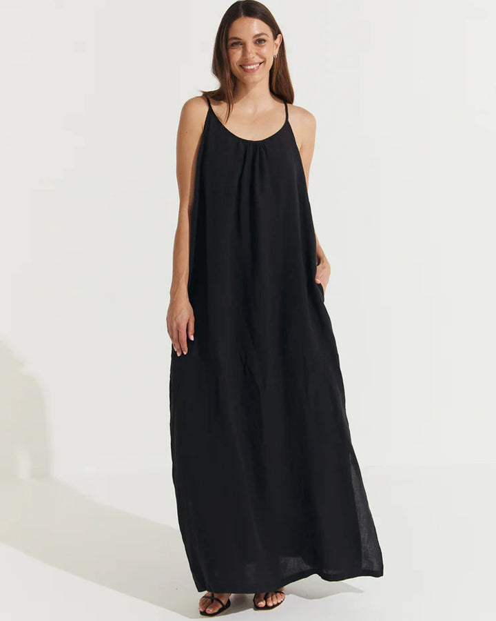 Virginie French Linen Maxi Dress - Black